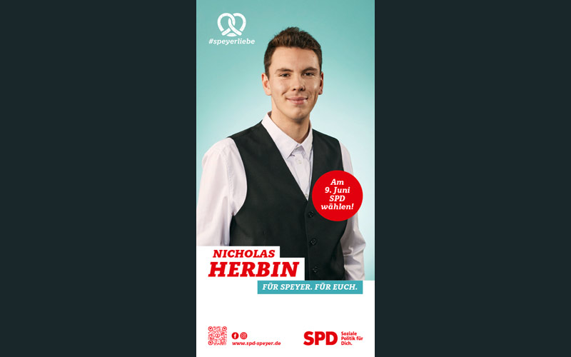 Karte Nicholas Herbin - Kampagne für SPD Speyer Kommunalwahl 2024