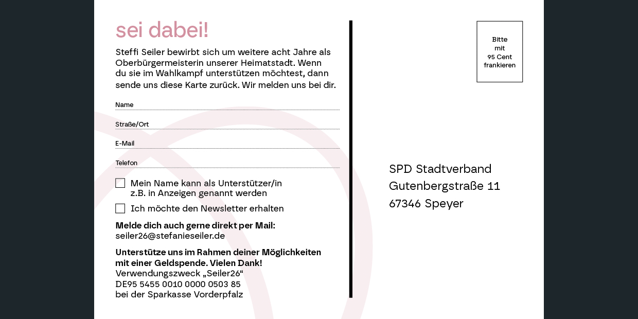 Bildmaterial zur Kampagne für Stefanie Seiler zur OB-Wahl in Speyer 2026